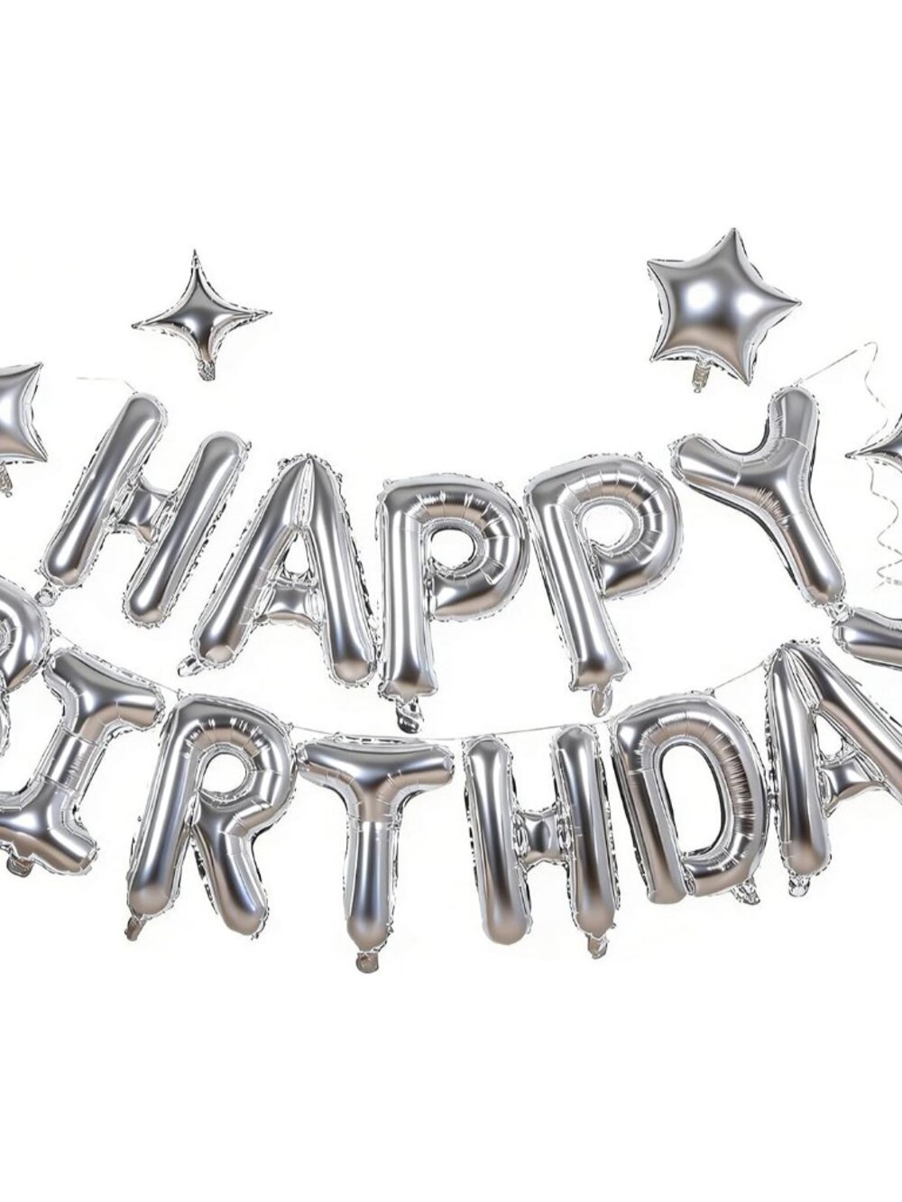 Silver Happy Birthday Balloons Banner Sign Mylar letter Party Decoration